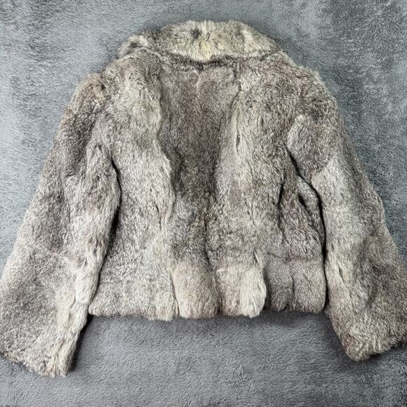 Vintage Rabbit Fur Cropped Jacket Gray Real Fur 70s 80s Women XS/S - Picture 2 of 11